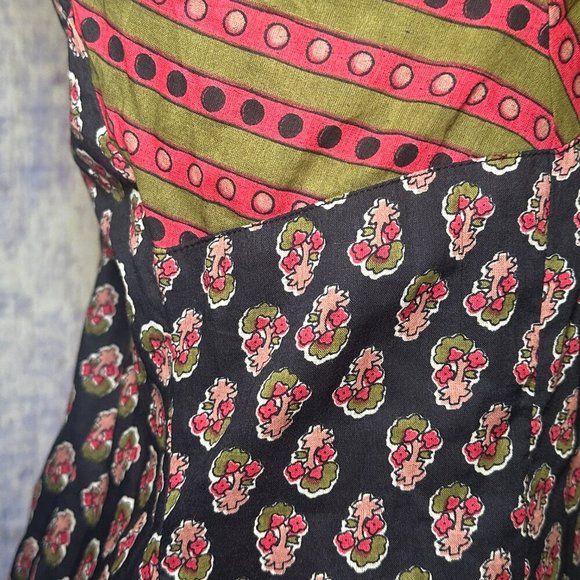 Dance In Paris Multi-Pattern Boho Hippie 100% Cotton Women Medium Dress - Picture 7 of 11